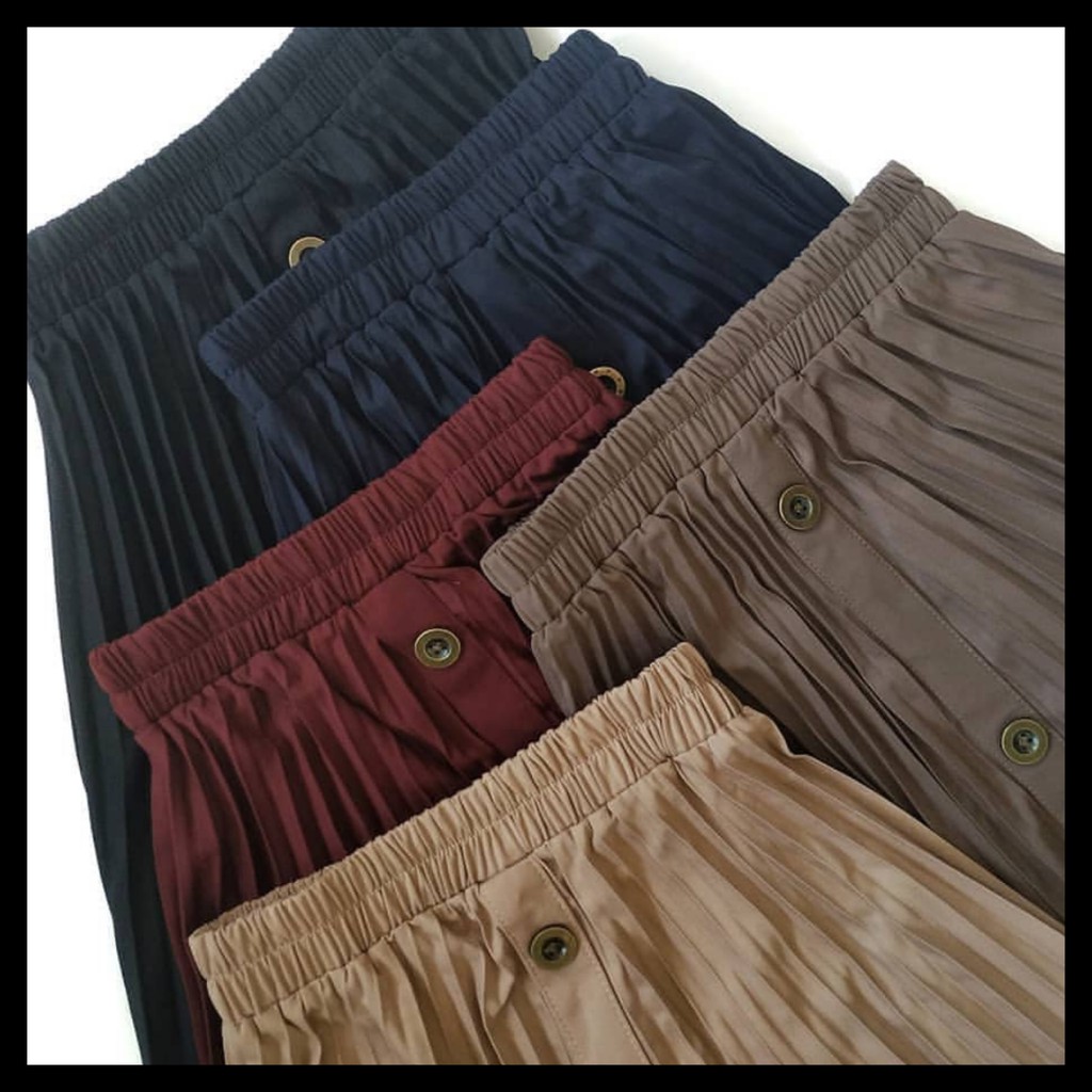 336 - rok plisket kancing pleated skirt flare skirt panjang murah grosir feminim cantik casual polos