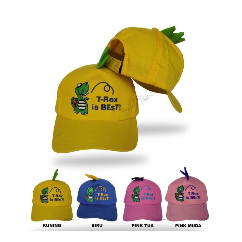 Topi Anak Motif Dino Tyrex/Topi cewe Cowo Usia 2-8 Tahun/ParisOlshop-Kuning Tyrex