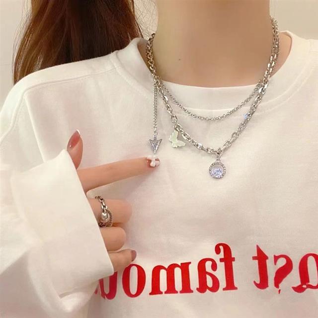 Hip hop lipat butterfly kalung untuk Wanita cahaya mewah minoritas desain air drop sweater rantai Ba