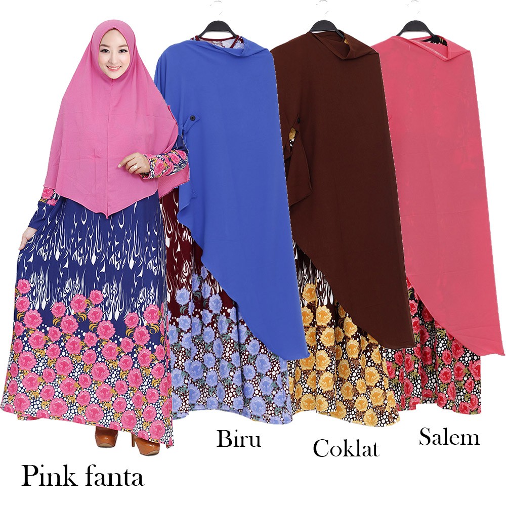 Gamis Syar'i Muslimah Waffel Batik Jilbab Crepe Panjang Belakang