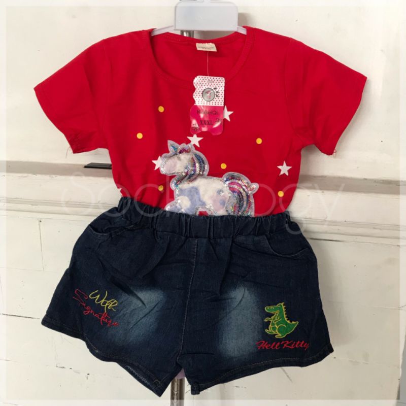 Setelan kaos baju anak + rok anak perempuan (1set)