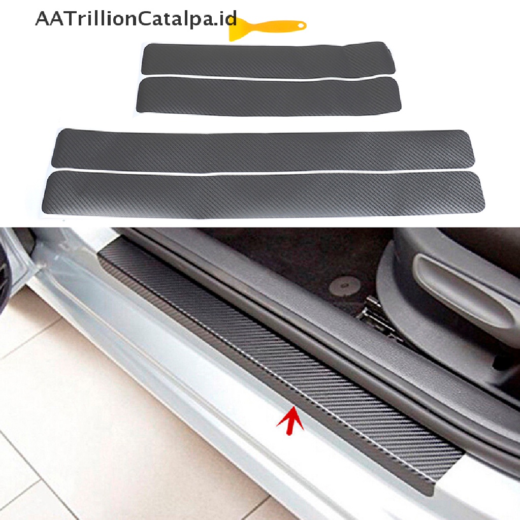 Aatrillioncatalpa 4Pcs Stiker carbon fiber Pelindung pedal Pintu Mobil Warna Abu