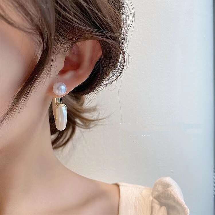 Anting Mutiara Berbentuk C Geometris Sederhana Aksesoris Telinga Wanita Korea vintage