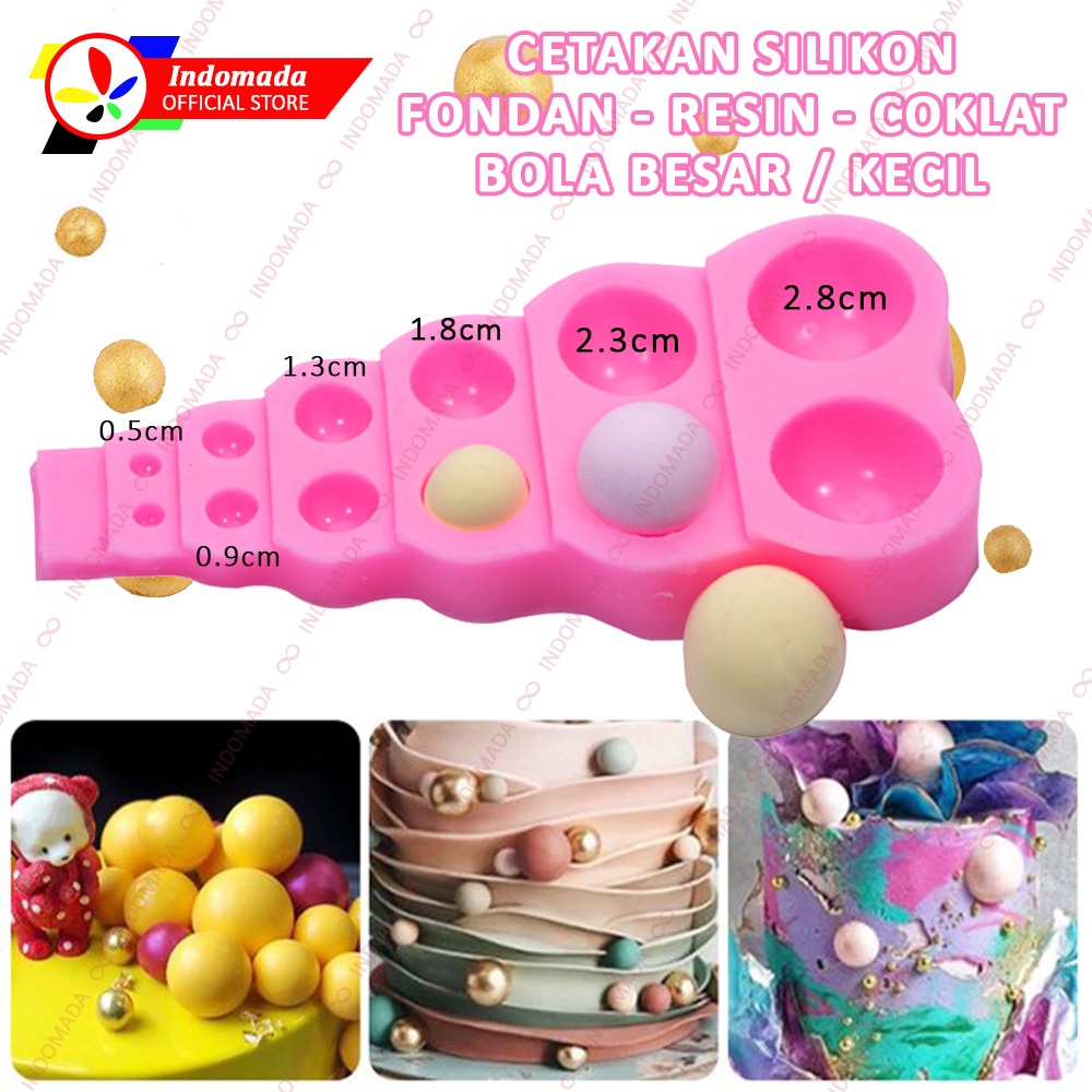 Indomada Cetakan Silikon Fondant 12 Setengah Bola Besar Kecil 2.8 cm Half Ball Silicone Mold Puding 