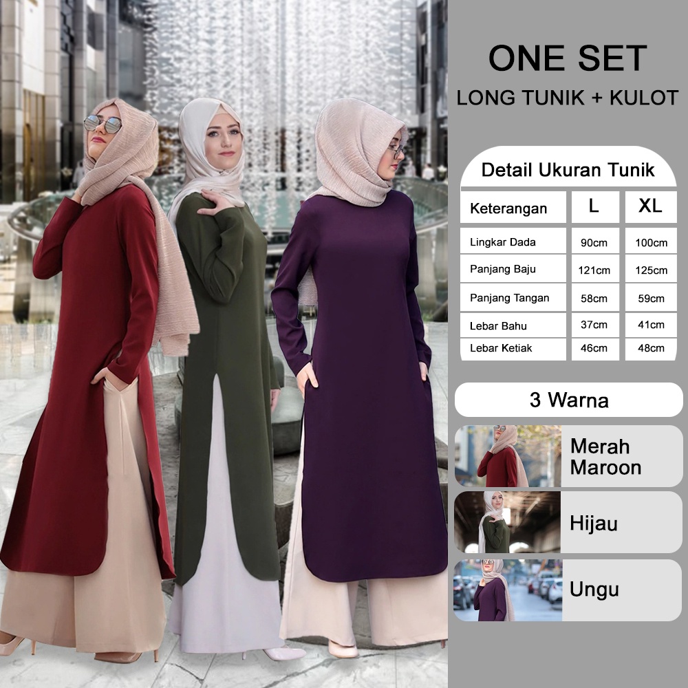 SETELAN WANITA KOMBINASI TUNIK DAN KULOT IMPORT UKURAN L DAN XL BAHAN TEBAL TIDAK MENERAWANG