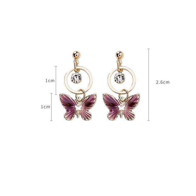 LRC Anting Tusuk Fashion Purple Butterfly Earrings D42762