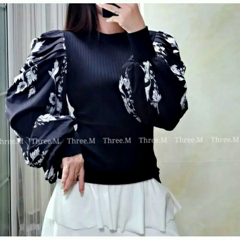 Loli REALPICT Blouse wanita rajut lengan balon puff import Baju blouse rajut cewek blouse wanita