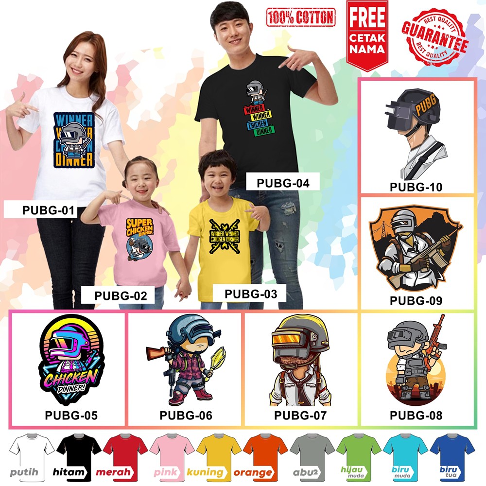 [FREE NAMA!!] Baju Kaos ANAK DAN DEWASA PUBG BANYAK MOTIF