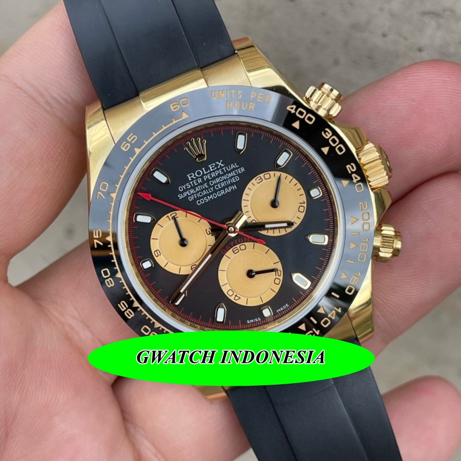 Big Promo  Jam Tangan Pria Mewah Rolex Daytona 116518 YG /RU Black/Gold dial On Oysterflex EWF 1:1 R