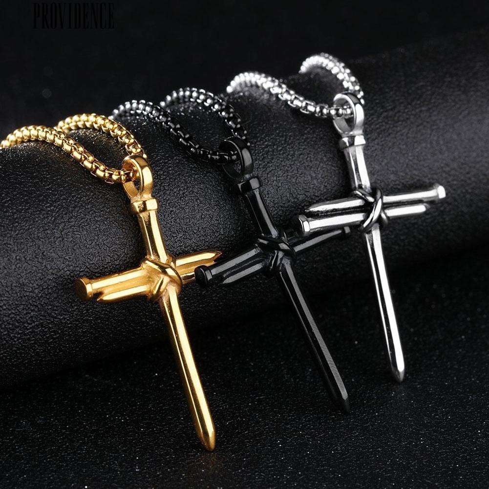 Providence Titanium Steel Cross Pendant Long Chain Necklace