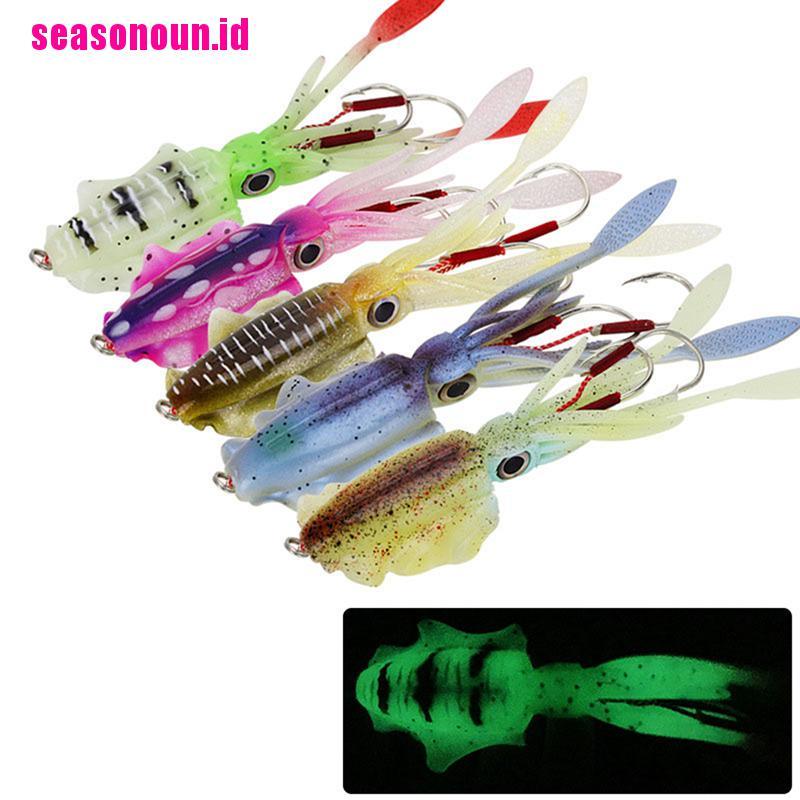 (seasonoun) Umpan Pancing Soft Bait Bentuk Cumi-Cumi Menyala