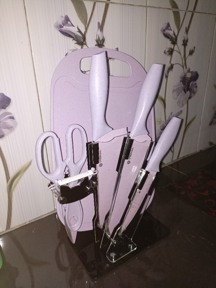 Anqi 1888 8 In 1 Kitchen Pisau Set / Talenan, Pisau, Pengupas, Gunting Dapur Knife Set