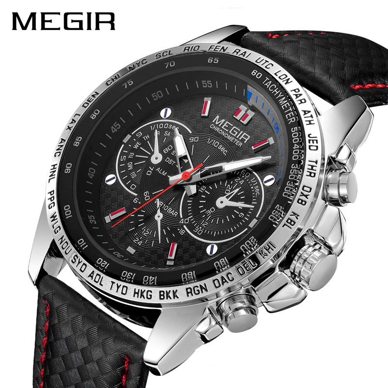 MEGIR 1010 Jam Tangan Pria Analog Tali Kulit WATCHKITE WKOS