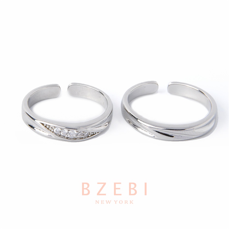 Bzebi Set Cincin Platinum 18k Minimalis Gaya Korea Untuk Pasangan / Pria / Wanita 886r