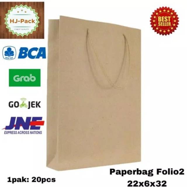 

Pembelian Kelipatan 20pcs Paperbag Tas Kertas Kraft Folio 2 22x6x32 Goodie Bag Shopping Bag Tas Souvenir