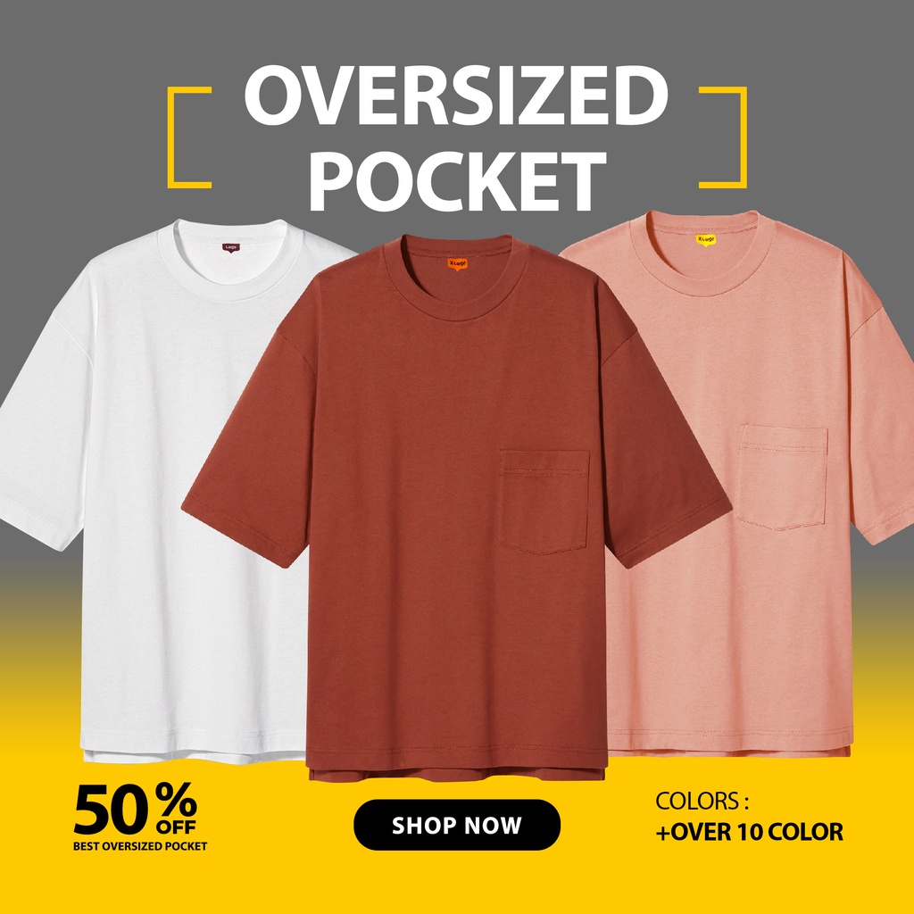 KAOS POLOS OVERSIZE POCKET PRIA TANGAN PENDEK UKURAN S-XL BAHAN COTTON COMBED 24S