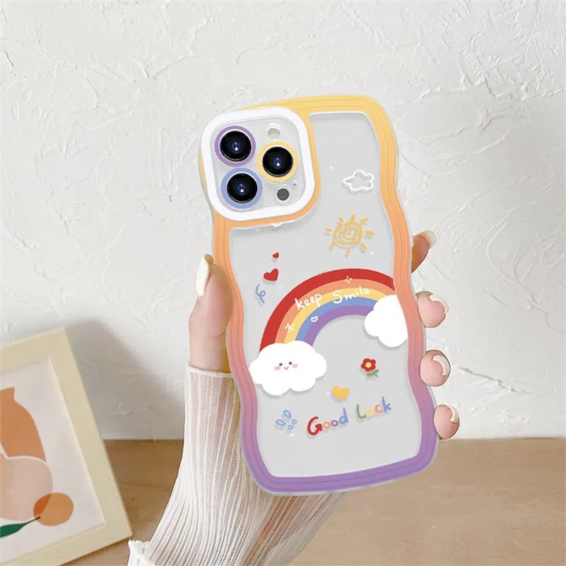 Soft Case TPU Transparan Pinggiran Gelombang Pelangi Cover iPhone 14 13 12 11 Pro Max X Xr Xs Max 8 7 6 6s Plus