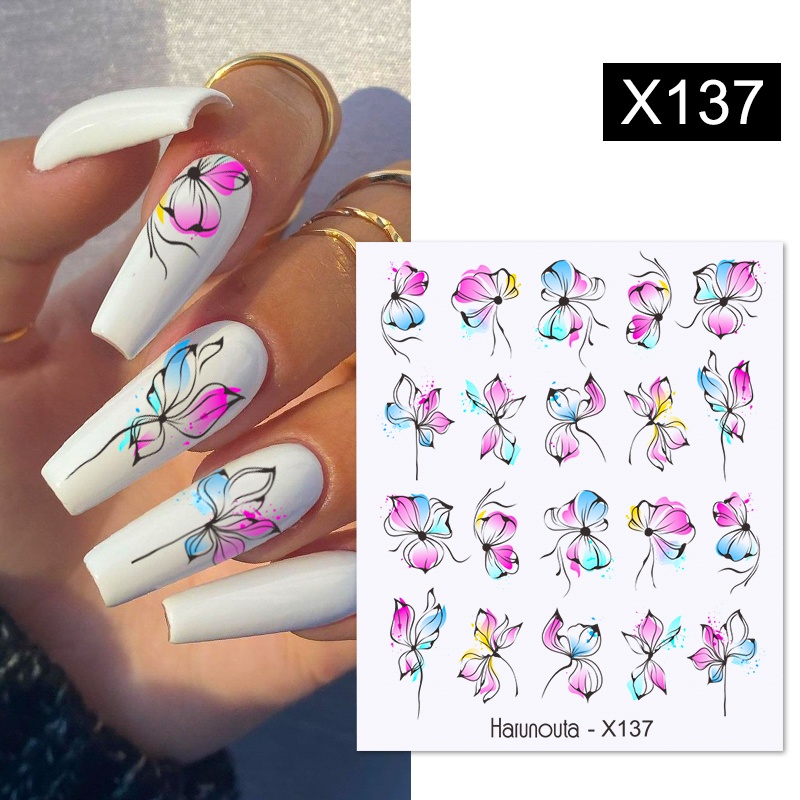 Harunouta 1 Lembar Stiker Decal Transfer Air Motif Bunga Lavender / Daun Untuk Nail Art / Manicure DIY