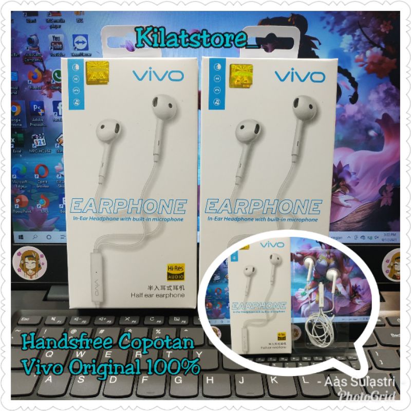 Handsfree Earphone Vivo Copotan Original HD Sound Extra Bass + Packing