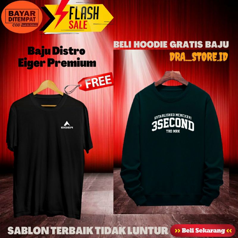HOODIE BAJU DISTRO 3SECOND TANGAN PANJANG GRATIS KAOS OUTDOOR TANGAN PENDEK PRIA PREMIUM