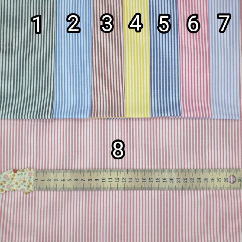 Kain Katun Yarndyed Motif Garis Stripe /Kain Salur Lebar 150cm Kain Katun Jepang Tokai Senko Salur Kecil 2milimeter (Harga per 1/2 meter)