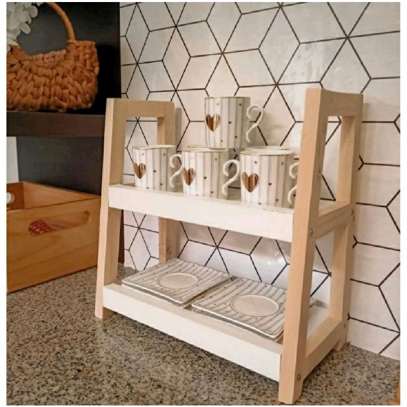 Rak Miring Multifungsi Rak Bumbu Dapur Serbaguna Rak Kayu Duduk Rak kosmetik Estetik