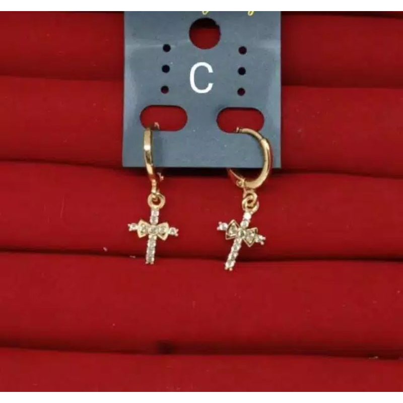 B5.anting xuping lapis emas model salib