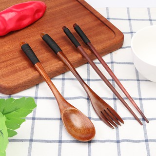 Set Sendok Garpu Sumpit  Kayu  Portable Gaya Jepang  