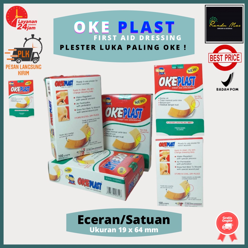 Okeplast Plester Kain Besar Elastis Eceran/Satuan Perban Strip Lembar Original Termurah