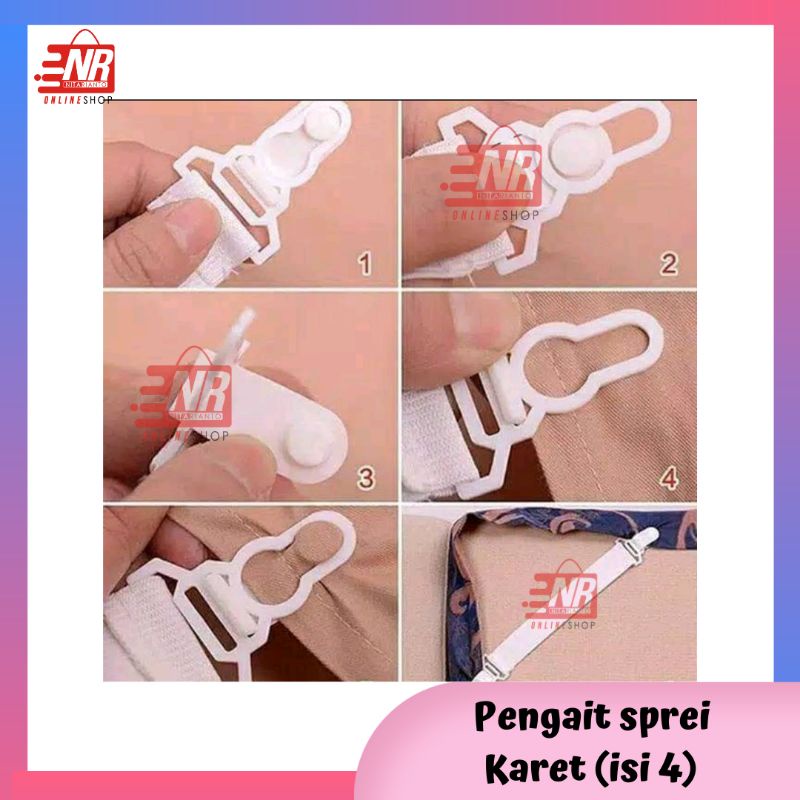 [ 1 set isi 4] Pengait sprei karet jepitan pengencang susut sprei sheet gripper