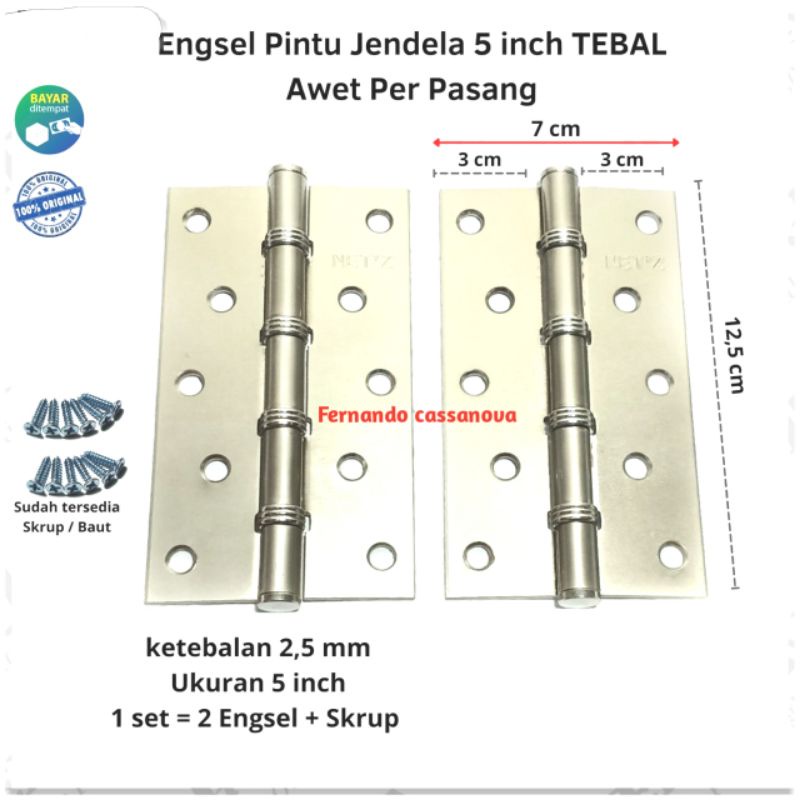 Engsel Pintu 5 inch / engsel Lubang 5 / Engsel Daun Pintu Besar & Pintu Kupu Tarung