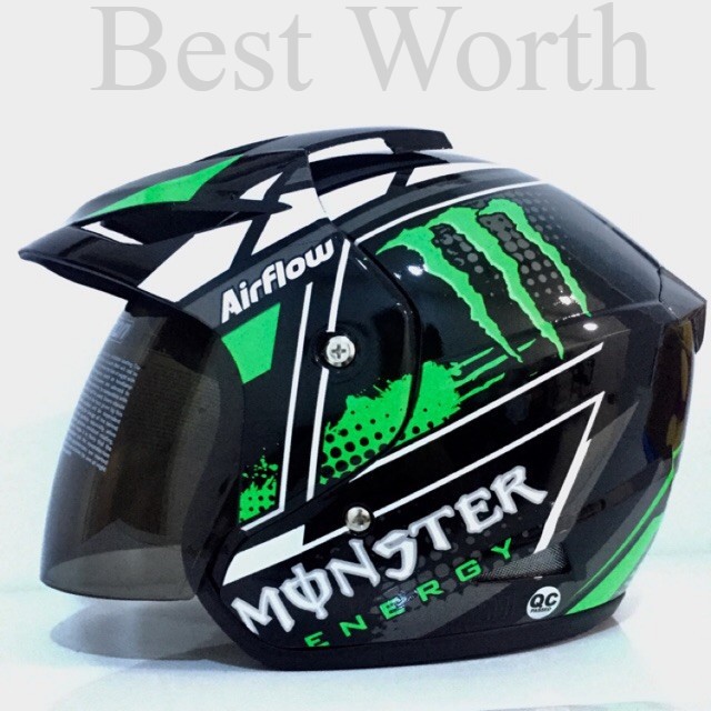 Helm motor motif monster energy takira sni warna hitam