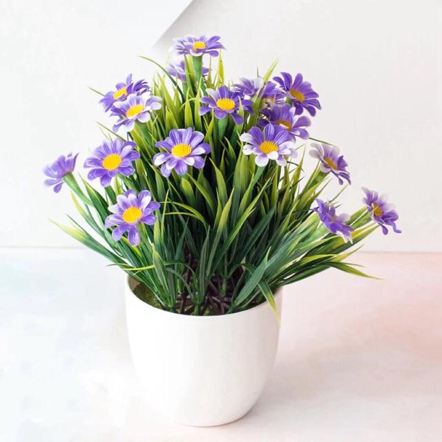 NFS352 Bunga plastik / pajangan bunga Artificial / motif Daisy / Vas Bulat-Biru