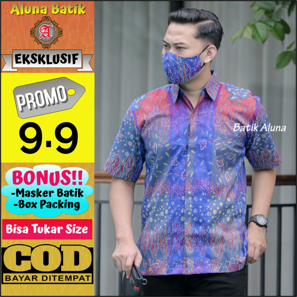 Batik Pria Ekslusif Lengan Pendek Tenun Furing Premium Kemeja Pria Solo Aluna Batik FPT 001