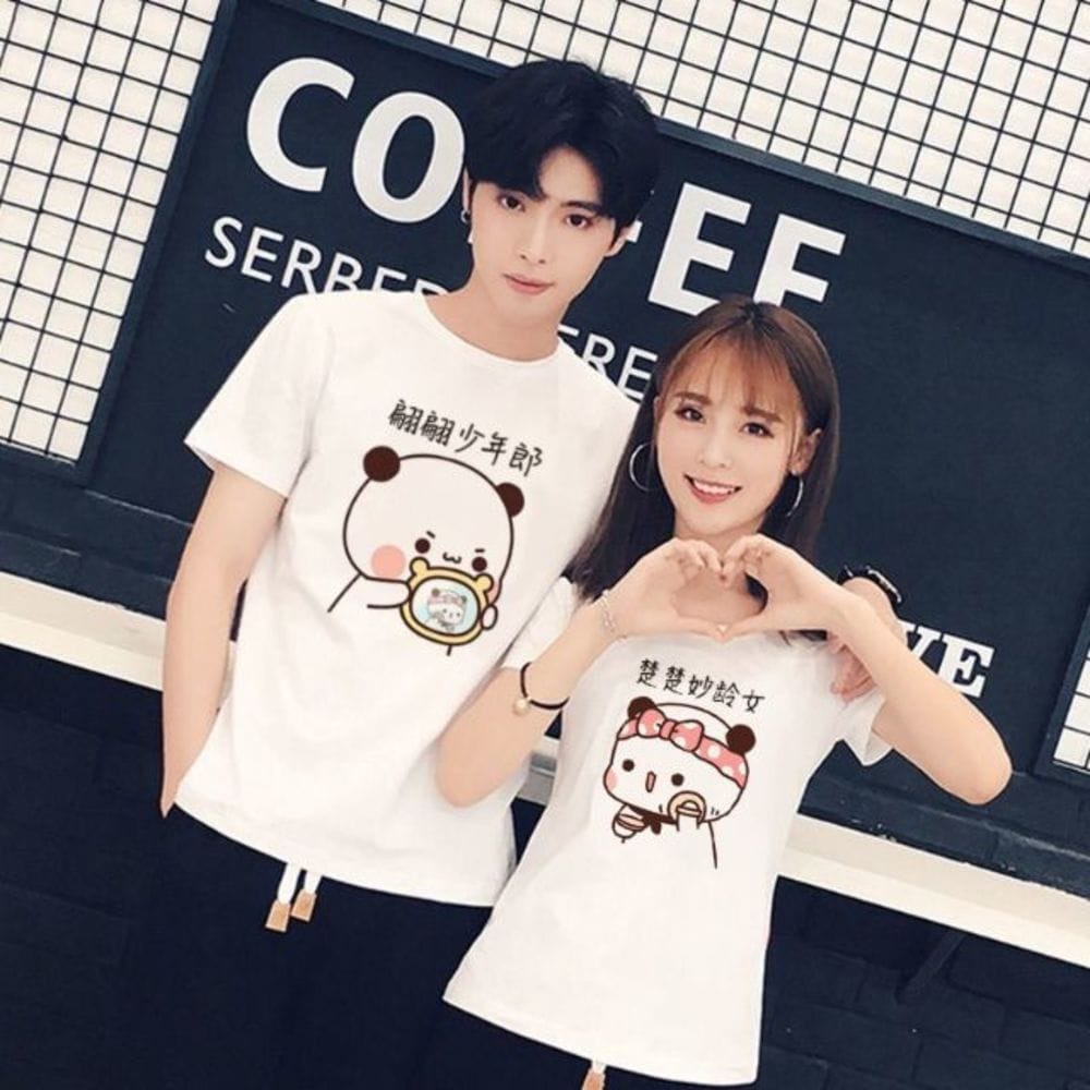 MYSTIQUE.ID-BAJU KAOS COUPLE STICKER PANDA T-SHIRT LUCU DAN AESTHETIC