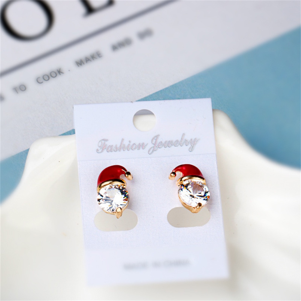 Anting Desain Topi Snowman Aksen Zirkon Untuk Hadiah Natal