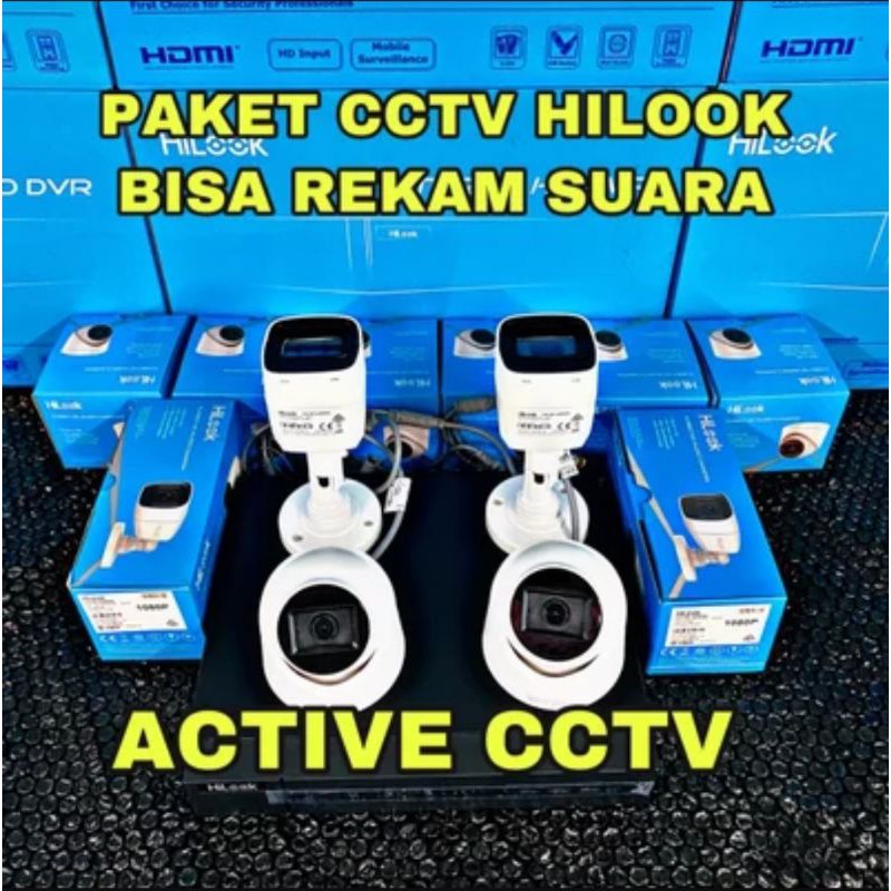 paket camera cctv 4 kamera hilook 2mp audio built in mic 4channel 4ch bisa rekam suara by hikvision