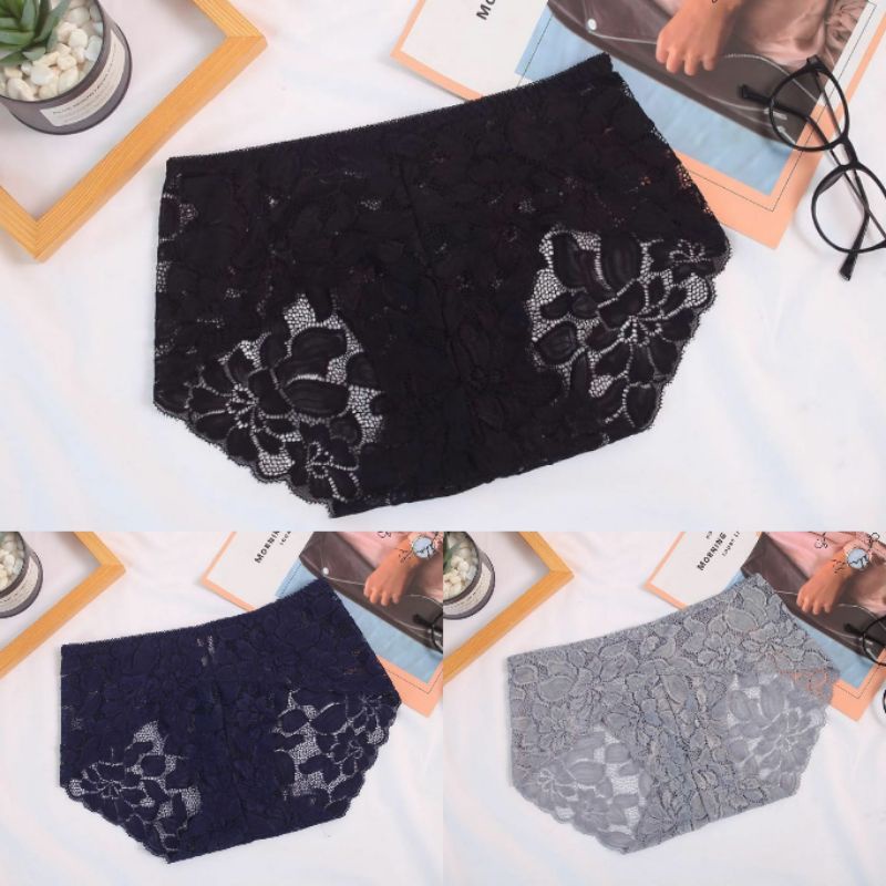 KSA - Celana dalam lace transparan brokat cd renda bunga wanita 880