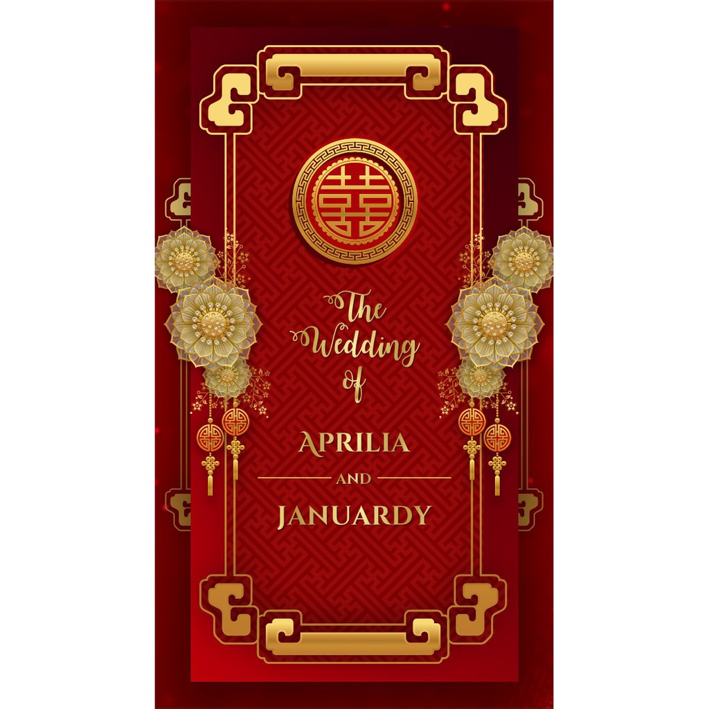 Undangan Digital Gambar Pernikahan Chinese Oriental Asia Cina Merah Emas Tionghoa JPG Full Layar