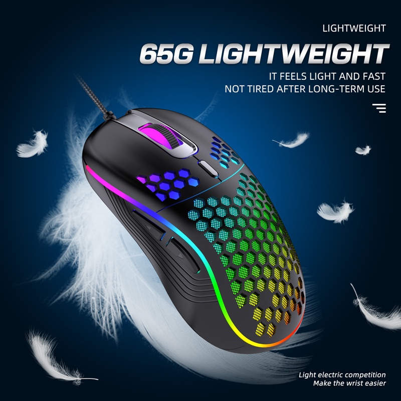 Light Mouse Gaming Kabel Usb 7200DPI 6 Tombol Dengan Lampu RGB Motif Sarang Lebah