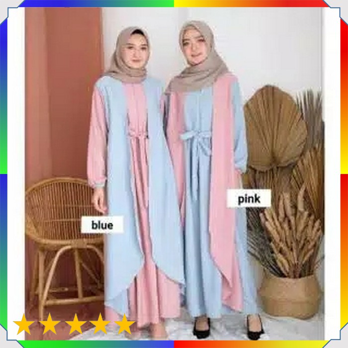 Gamis Maxy Combi Cardigan Dress Muslim Kekinian Bertha Dress Maxy Bahan Moscrepe Shopee Indonesia