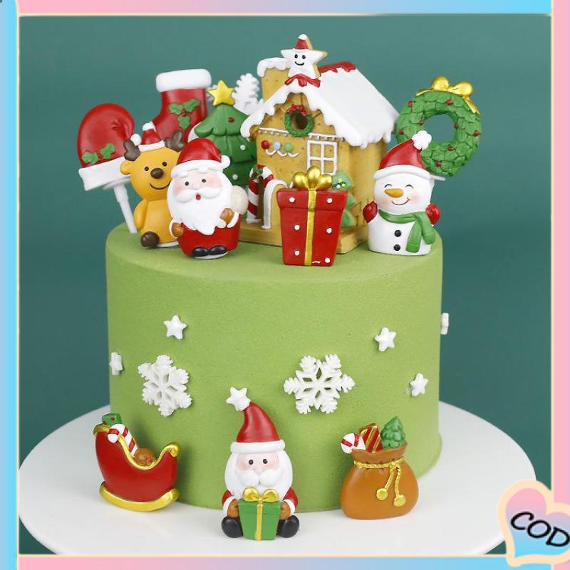 COD❤️Topper Kue Desain Elk Gift Box Shape Merry Christmas Bahan Resin Untuk Dekorasi-A.one