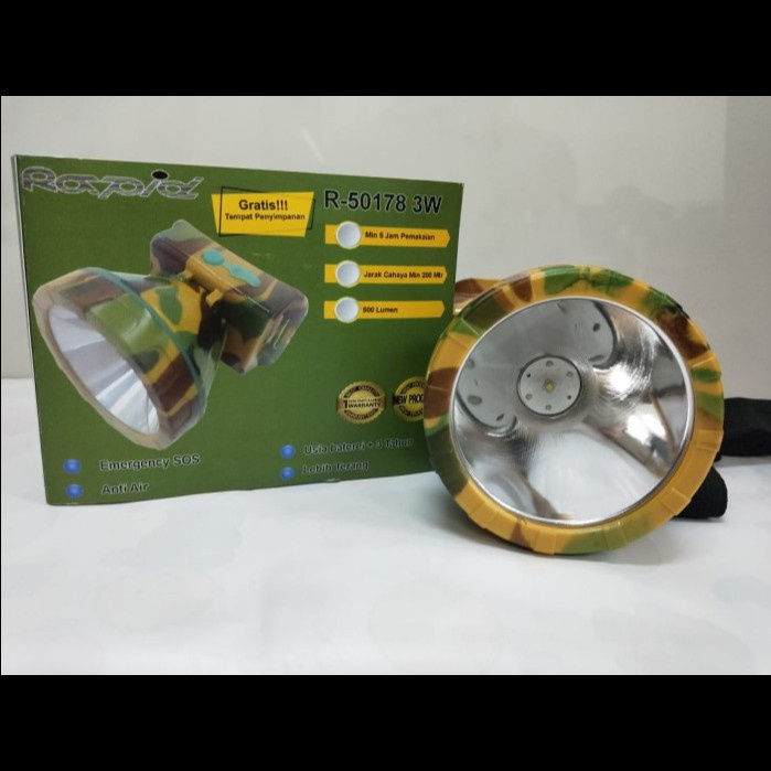 SENTER KEPALA TENTARA R-50178 3W RAPID 2800 MAH