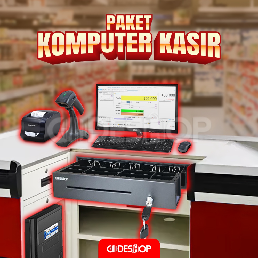 Paket Lengkap Komputer Kasir iPOS 5 Pro + CD207BT + CBT58II + CK335