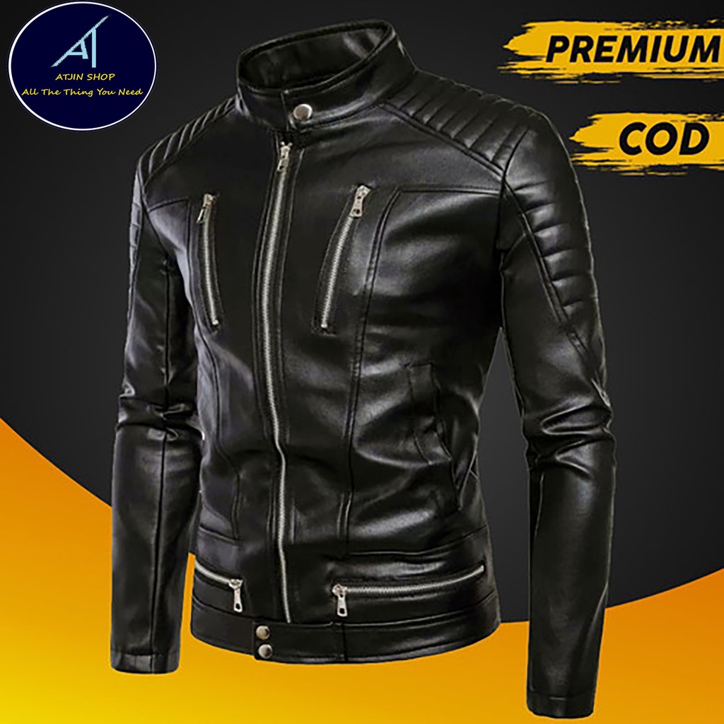 Jaket Semi Kulit Pria Motor Touring Premium Model Bikers Board Man (BBM) Bahan Vienna 100% [ Full Black/ Full Brown ]