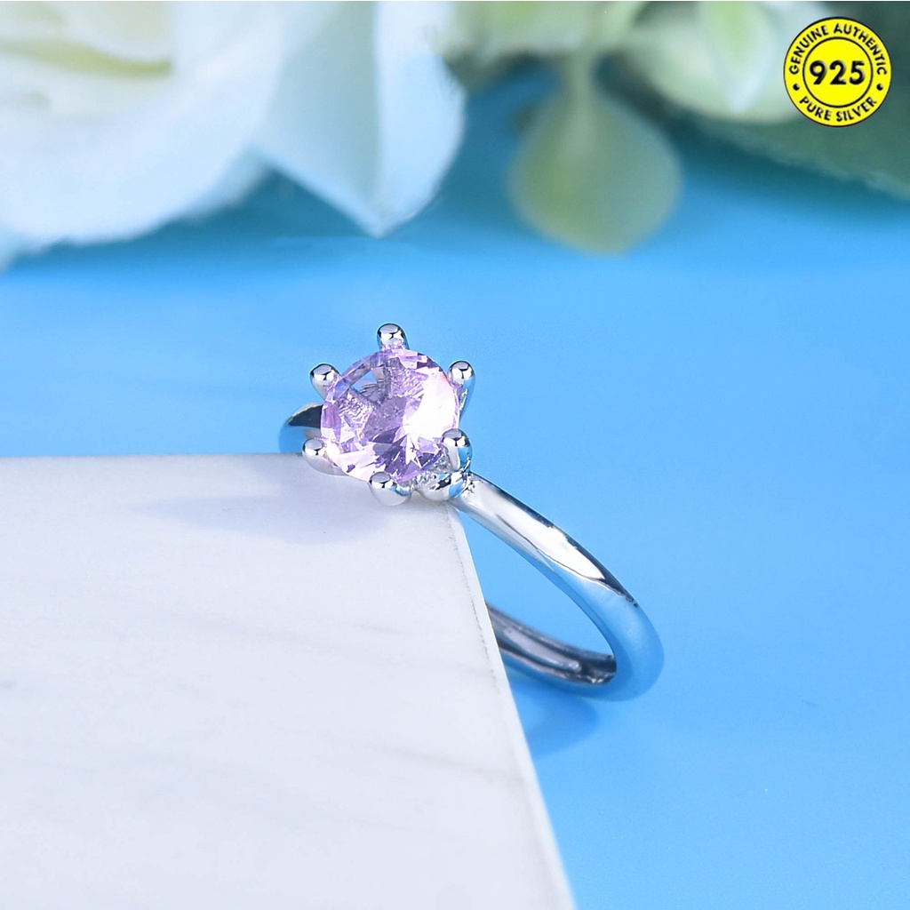 Cincin Berlian 1 Karat Enam Cakar Klasik Warna Pink