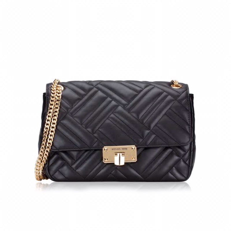 peyton leather large shoulder flap black