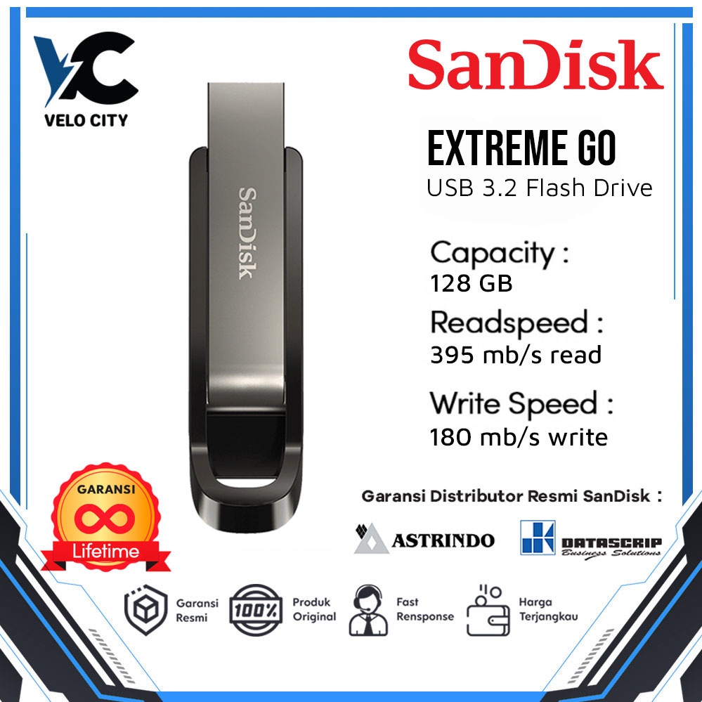 Flashdisk SanDisk 128GB USB 3.2 Extreme GO CZ810 - Garansi Resmi Lifetime