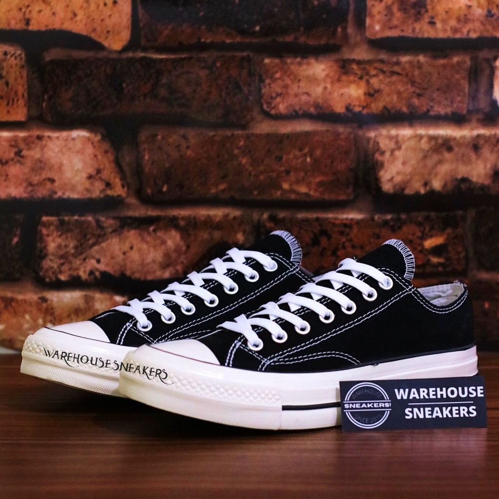 Sepatu Converse 70s Chuck Taylor Low Black White / Sneakers Konvers Konverse Hitam Putih Pendek