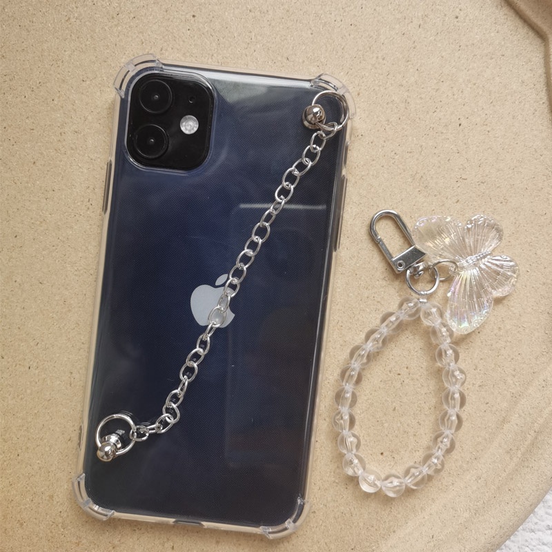 Case Transparan Dengan Rantai Butterfly Untuk IPhone 14 6 6s 7 8 SE 2020 7P / 8Plus X XS XR 11 12 13 mini Pro Max